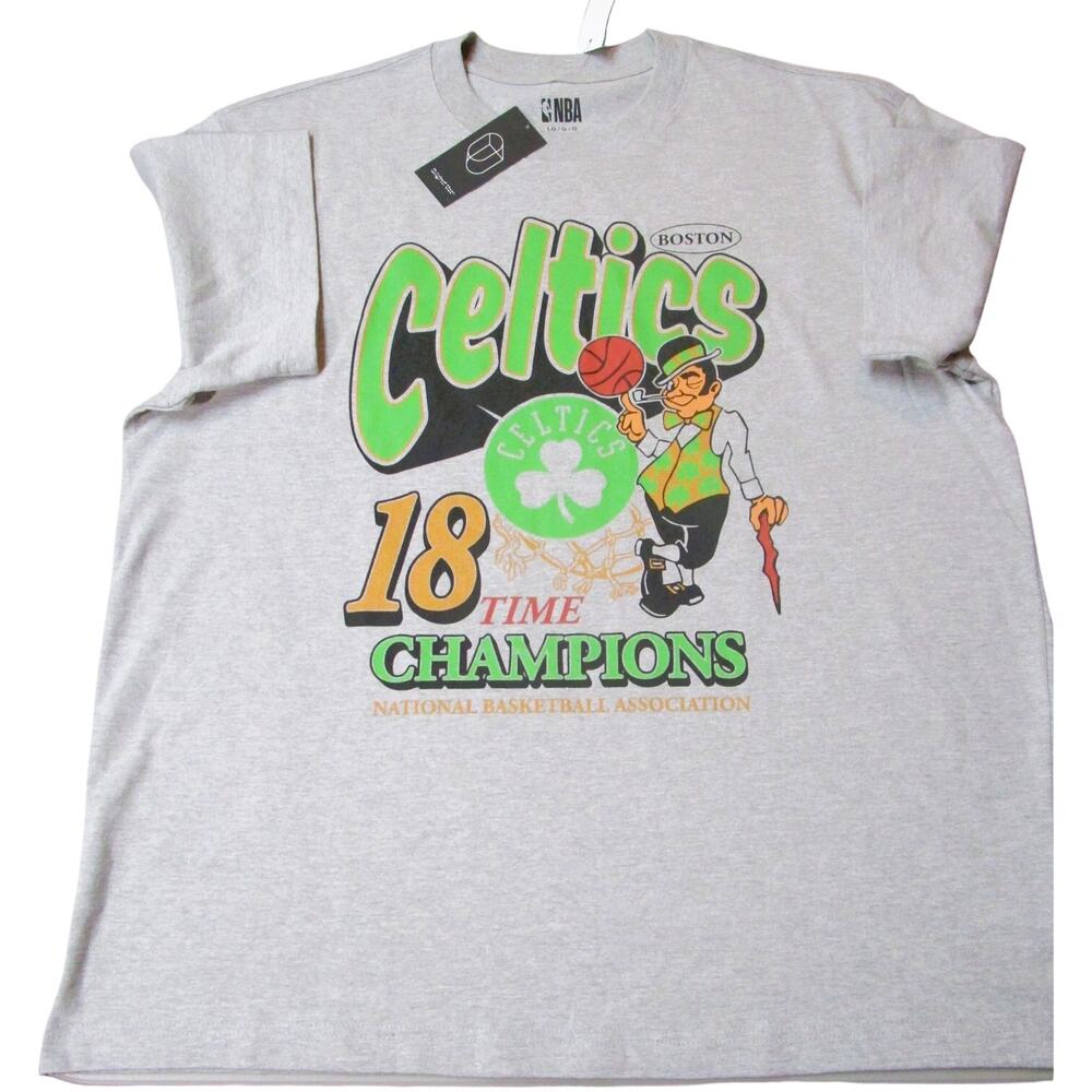 Boston Celtics 18‑Time Champions Tee Size Large Gray NBA Shirt Sportswear